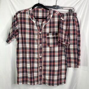 Latuza cotton navy and red plaid short pajamas: